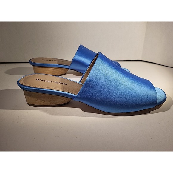 Donald Pliner Rimini Cerulean Blue Satin Slide Sandals Heels Women's Size 9 - Picture 7 of 13